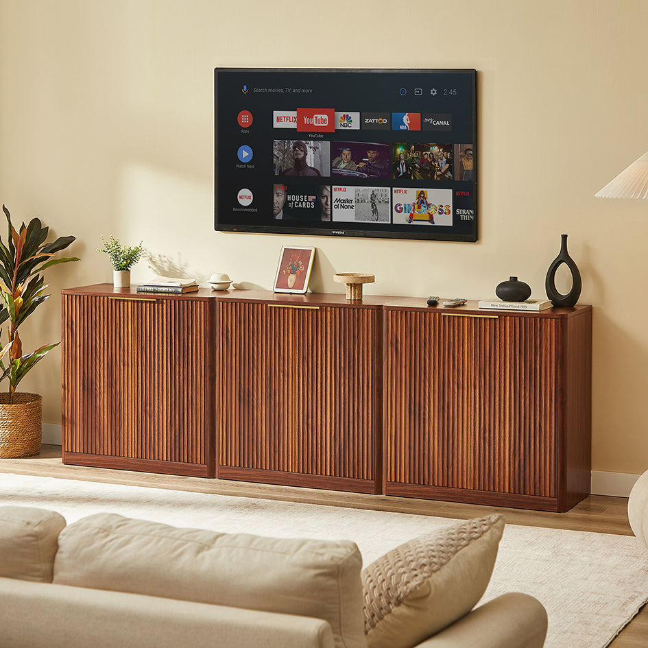 Modernes Sideboard mit Vertiefungspanelen & Goldgriff, 80x40x80cm, Wasserfeste Platte, Höhenverstellbare Ablagen, TV-Schrank/Buffet, Braun