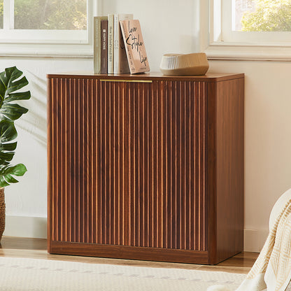 Modernes Sideboard mit Vertiefungspanelen & Goldgriff, 80x40x80cm, Wasserfeste Platte, Höhenverstellbare Ablagen, TV-Schrank/Buffet, Braun