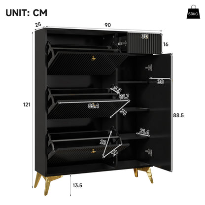 Schuhschrank mit 3 Klappen, 1 Schublade und 1 Tür, Schuhregal, Schuhkipper schmal, Schuhschrank Schwarz