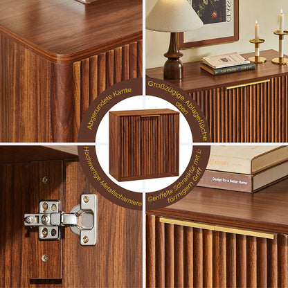 Modernes Sideboard mit Vertiefungspanelen & Goldgriff, 80x40x80cm, Wasserfeste Platte, Höhenverstellbare Ablagen, TV-Schrank/Buffet, Braun