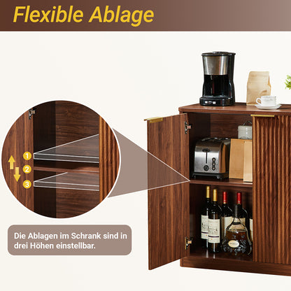 Modernes Sideboard mit Vertiefungspanelen & Goldgriff, 80x40x80cm, Wasserfeste Platte, Höhenverstellbare Ablagen, TV-Schrank/Buffet, Braun