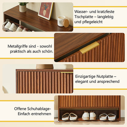 Schmaler Schuhkipper 24cm Nussbaum-Optik – Schuhschrank mit Nutfront & Kippschutz – Platzsparendes Schuhregal für 20+ Paar Schuhe