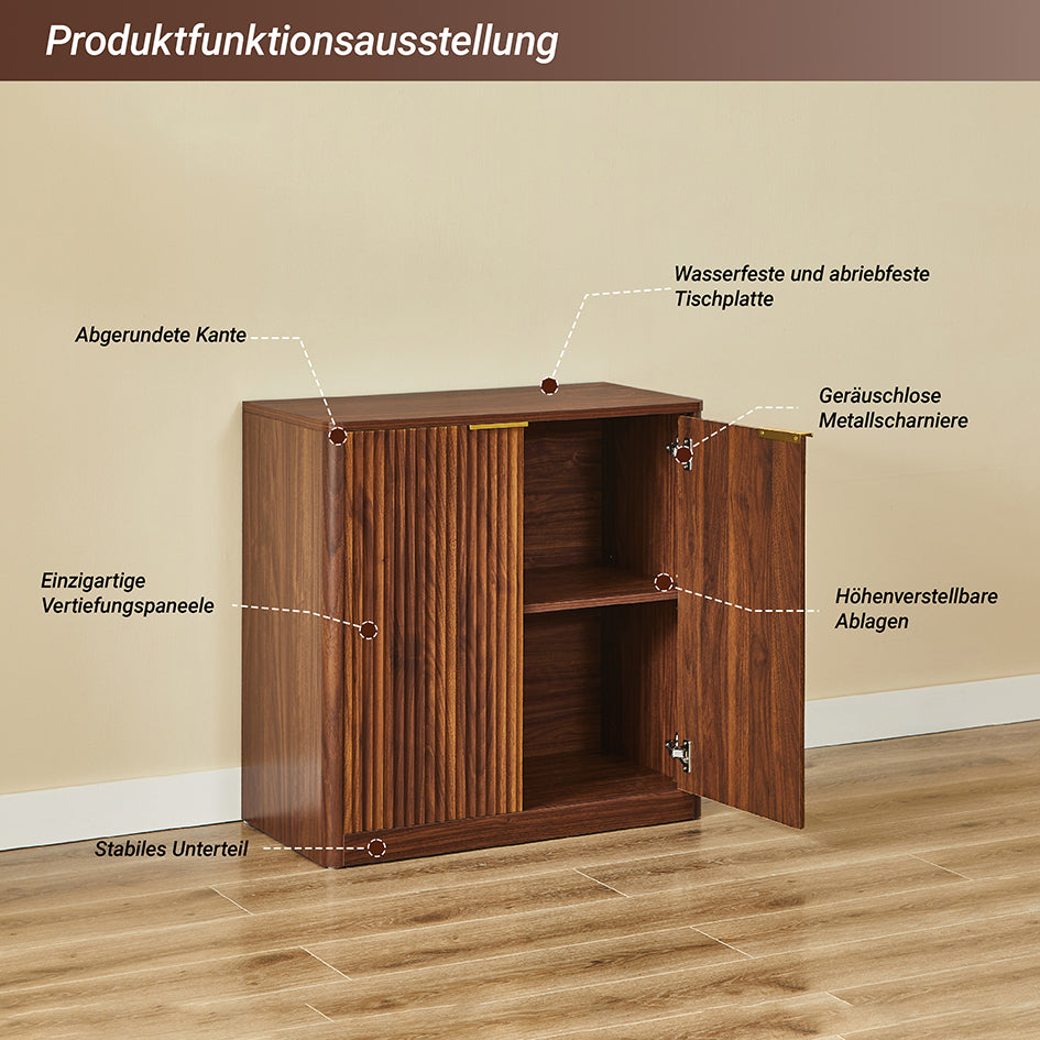 Modernes Sideboard mit Vertiefungspanelen & Goldgriff, 80x40x80cm, Wasserfeste Platte, Höhenverstellbare Ablagen, TV-Schrank/Buffet, Braun