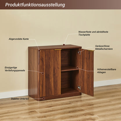 Modernes Sideboard mit Vertiefungspanelen & Goldgriff, 80x40x80cm, Wasserfeste Platte, Höhenverstellbare Ablagen, TV-Schrank/Buffet, Braun
