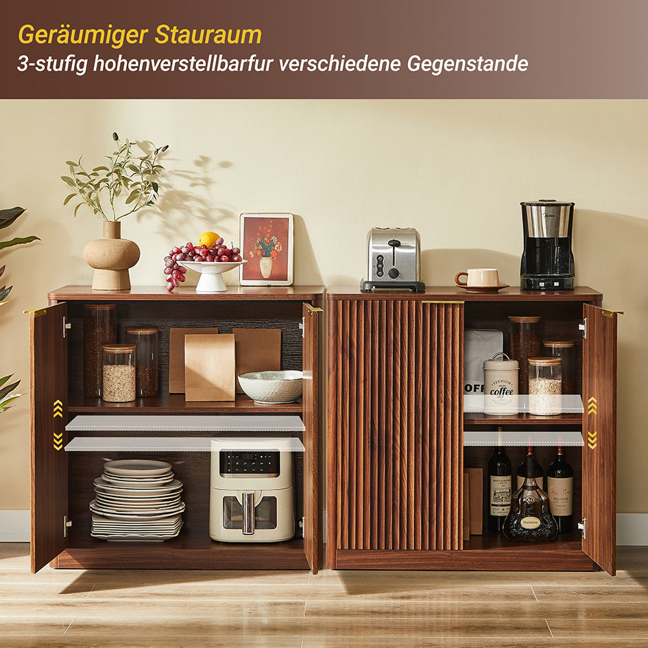 Modernes Sideboard mit Vertiefungspanelen & Goldgriff, 80x40x80cm, Wasserfeste Platte, Höhenverstellbare Ablagen, TV-Schrank/Buffet, Braun