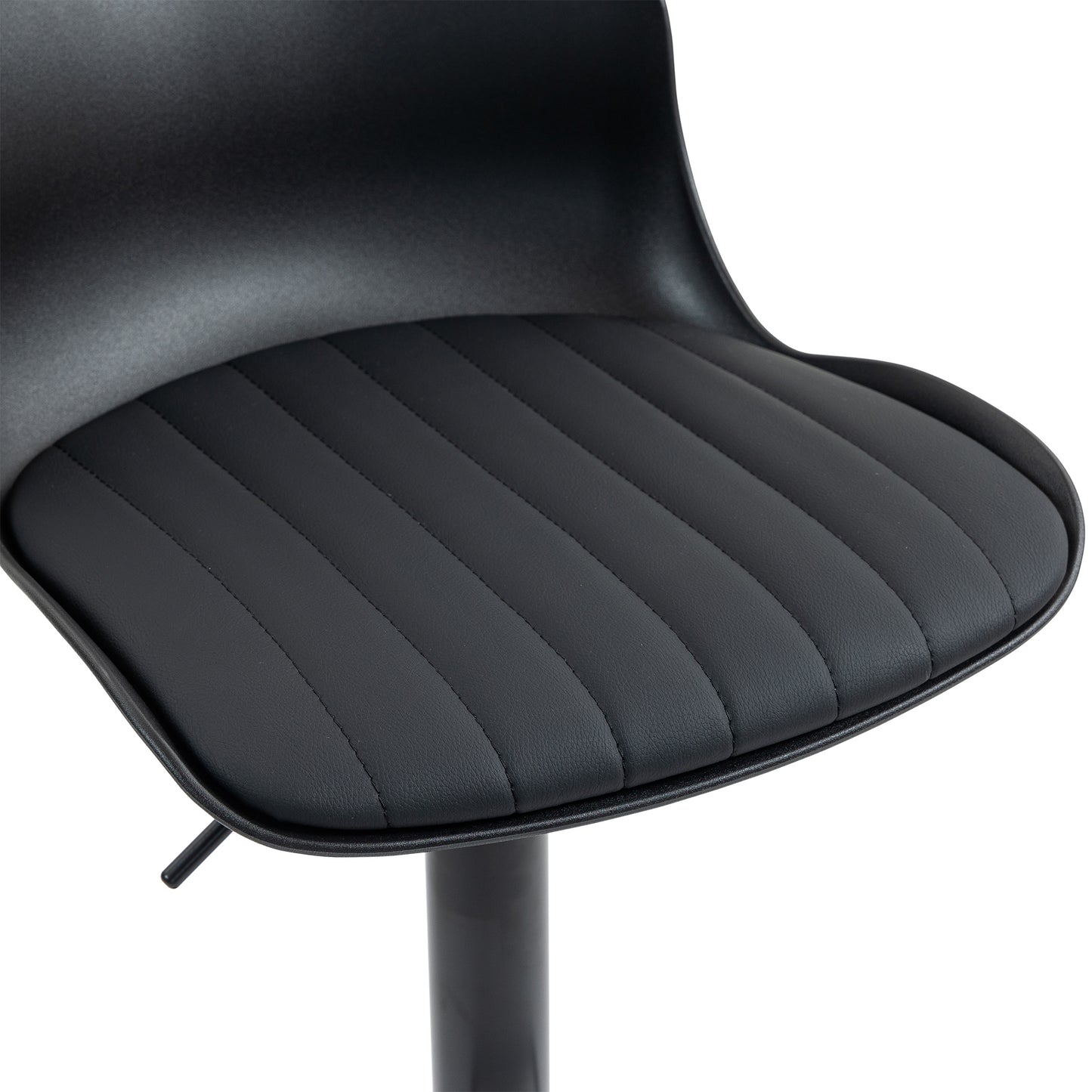 Moderne verstellbare Schwenk Barhocker 2er Set Kunststoff Rückenlehne Kunstledersitz Gasdruckheber Metallfuß mit Fußstütze. Schwarz