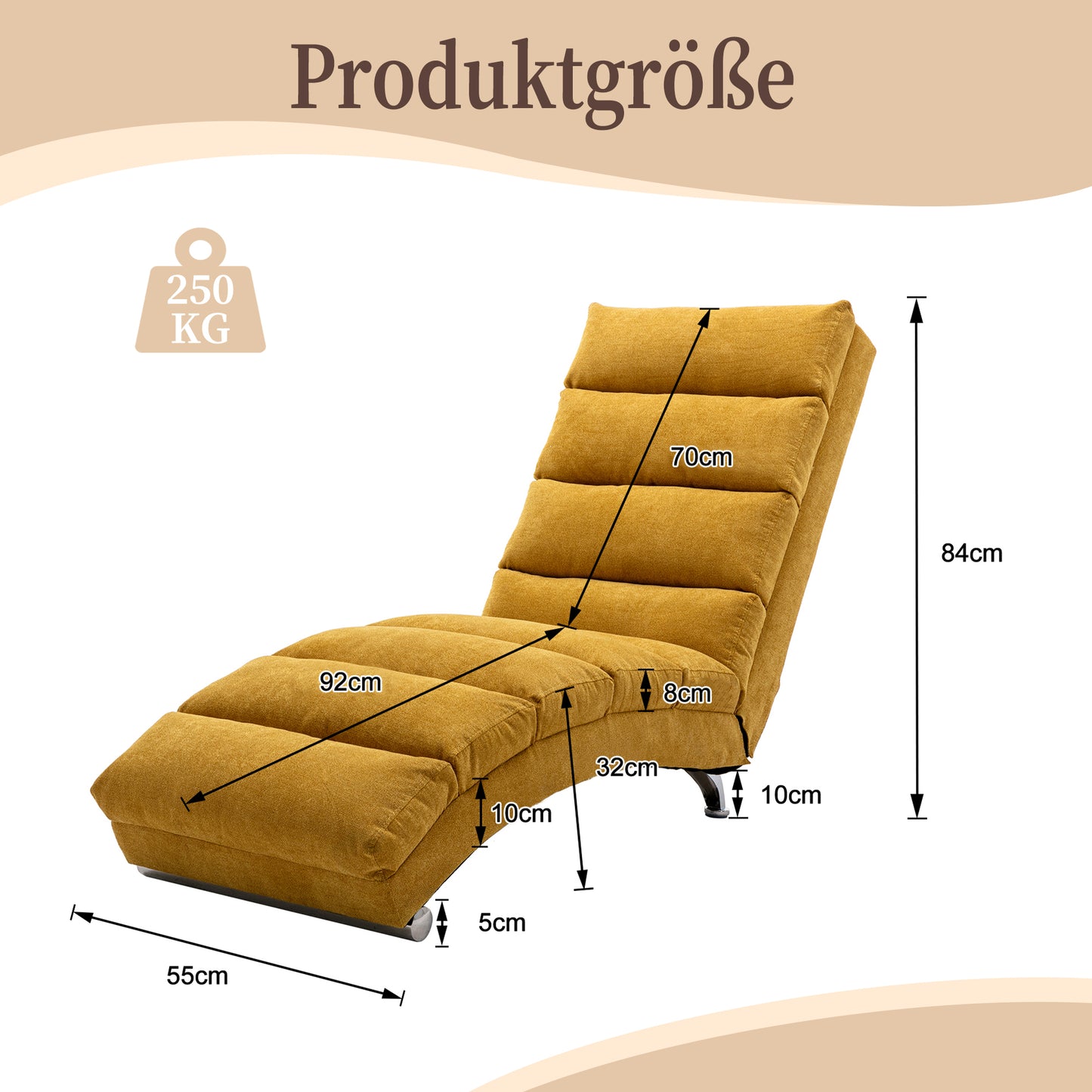 Entspannungsliege Polstersessel Liegesofa mit Vibrationsfunktion Ganzkörper Unterstützung Seitentaschen modernes Design Wohnzimmer Senfgelb