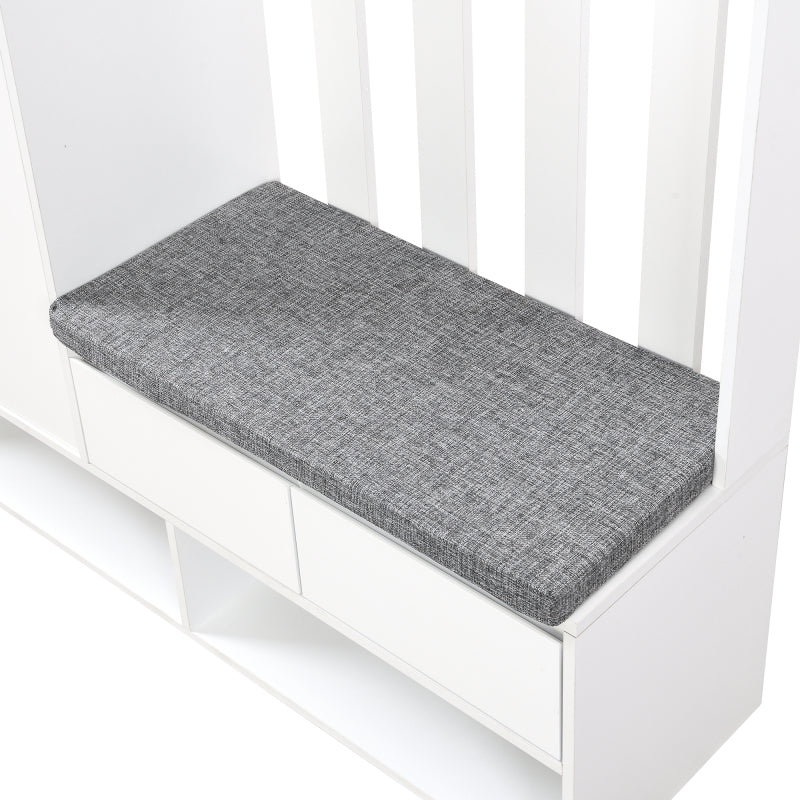 Flurgarderobe mit gepolsterter Aufbewahrungsbank, multifunktionaler Flur-Schuhschrank mit Stecktafel, moderne Garderobe mit 4 Haken für Eingangsbereich, Waschküche, Weiß,H180/B100/T35 cm
