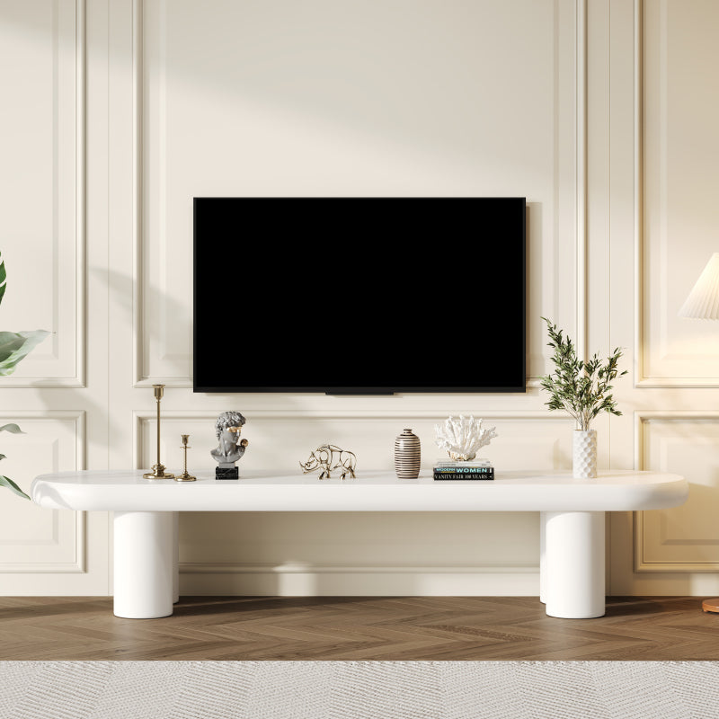 Weißer 160 x 40 x 40 cm großer TV-Schrank, moderner TV-Tisch im minimalistischen Stil mit 4 stabilen Stützbeinen, geeignet für Fernseher bis zu 65 Zoll