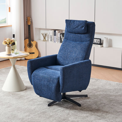 Bequemer Relaxsessel mit Liegefunktion – Chenille Fernsehsessel mit Fußstütze, drehbarer Stillsessel & Loungesessel für Wohnzimmer, modernes Sofa, Blau