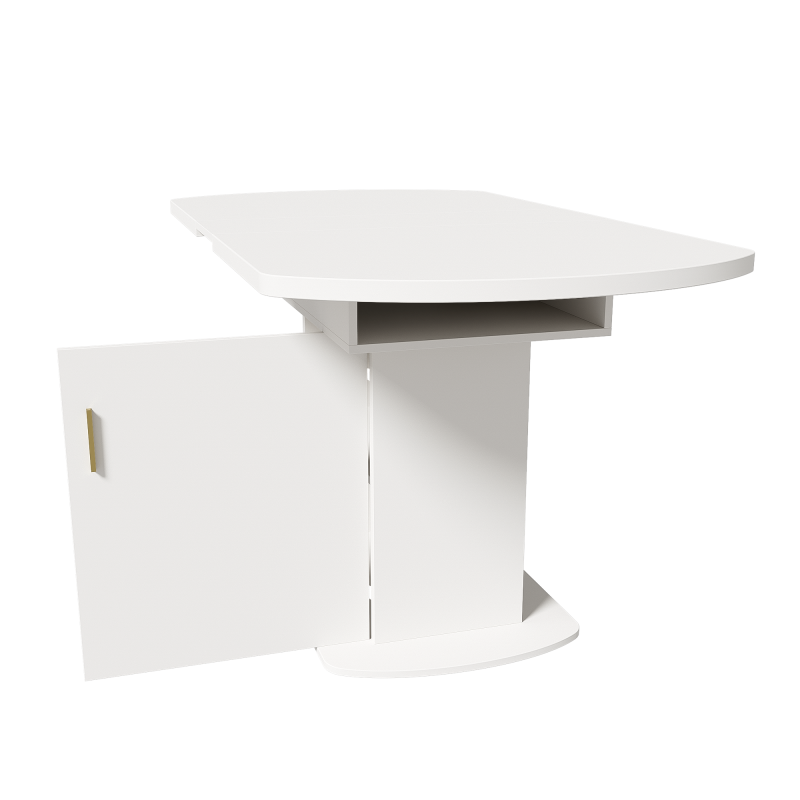 Ausziehbarer ovaler Esstisch, L110/130*W70*H75cm, weiß+goldener Griff