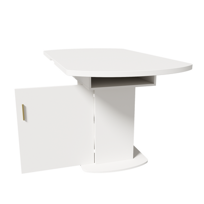 Ausziehbarer ovaler Esstisch, L110/130*W70*H75cm, weiß+goldener Griff