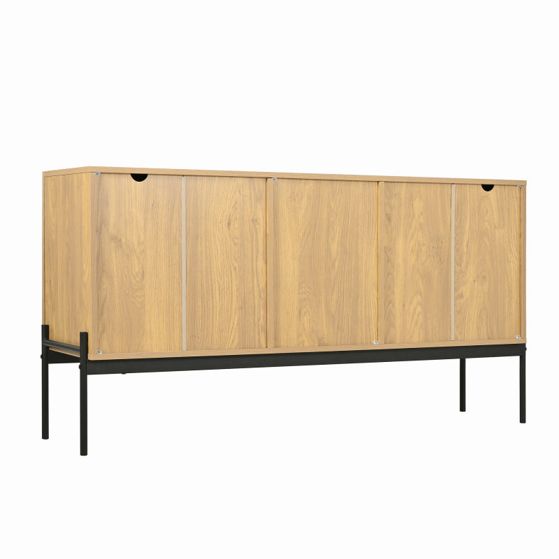 Sideboard mit 2 Türen und 3 Schubladen,Metallbeinen, TV-Schrank,Buffet, Kommode mit Linien-Design