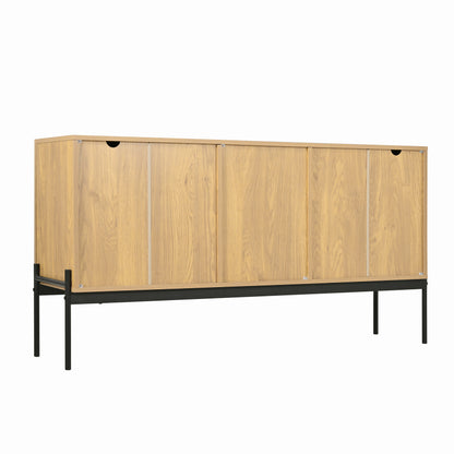 Sideboard mit 2 Türen und 3 Schubladen,Metallbeinen, TV-Schrank,Buffet, Kommode mit Linien-Design