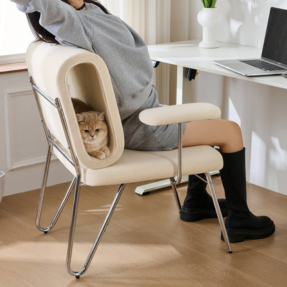 Bürostuhl mit integriertem Katzenbett - Haustierfreundlicher Stuhl, kratzfestes Material, breite Sitzfläche, austauschbare Armlehnen, menschenfreundliches Design, Katzenbett in der Rückenlehne, Beige