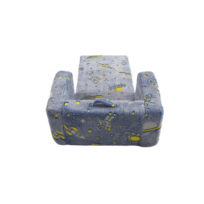 Klappbares Kindersofa Plüsch, Astronauten Muster leuchtend, waschbar, Blau/Grün