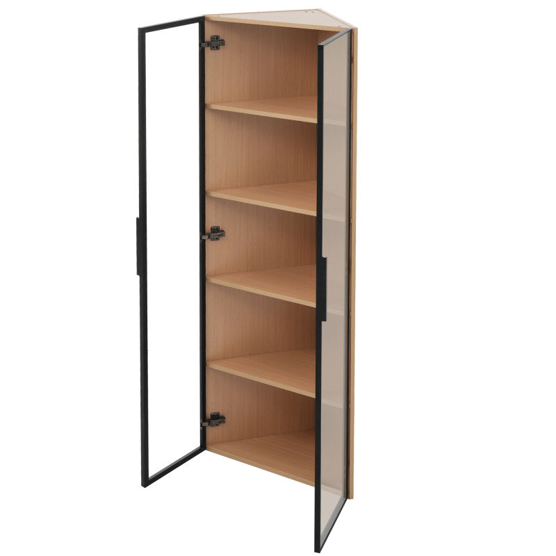 Eckvitrine, Eiche-Optik: Glasvitrine für Sammlungen, Bücher, Wein oder als Badezimmerschrank 62x35x160cm