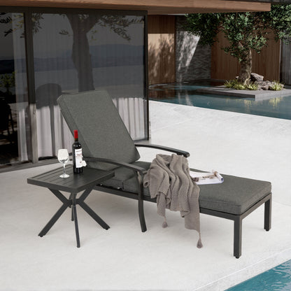 Lounge Patio Chair with Cotton Cushion, Adjustable Reclining Rust-Resistant Aluminum  Poolside Chaise Lounge Furniture, Waterproof Grey Cushion (1pc)