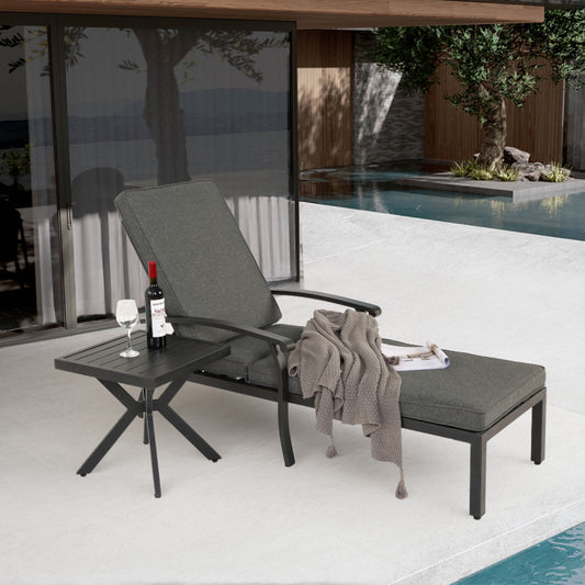 Lounge Patio Chair with Cotton Cushion, Adjustable Reclining Rust-Resistant Aluminum  Poolside Chaise Lounge Furniture, Waterproof Grey Cushion (1pc)