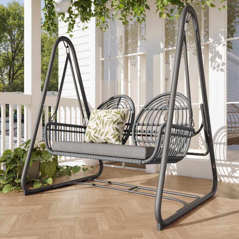 Gartenschaukel, Hollywoodschaukel mit Rückenlehne, Gartenmöbel-Set für den Außenbereich,Doppelschaukel aus PE-Rattan, 2 Sitze, Dunkelgrauer Sitzrahmen und Kissen