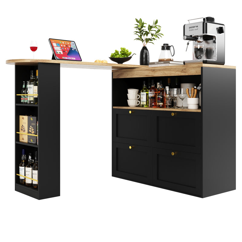Um 360° drehbarer Bartisch (Hauptkörper 105 x 39 x 102 cm), mit 4 Schubladen und offenen Ablagen, geeignet für Esszimmer/Arbeitszimmer/Wohnzimmer usw