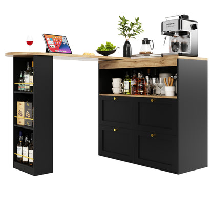 Um 360° drehbarer Bartisch (Hauptkörper 105 x 39 x 102 cm), mit 4 Schubladen und offenen Ablagen, geeignet für Esszimmer/Arbeitszimmer/Wohnzimmer usw