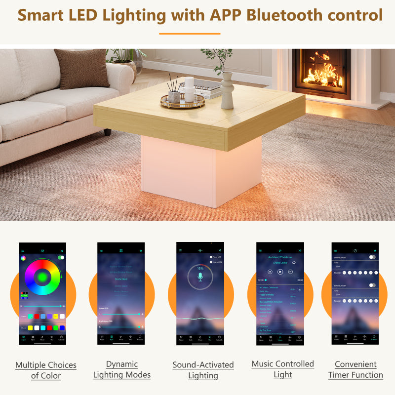 Kreativer LED-Couchtisch in Pilzform, 70x70x40 cm – Stilvoller, quadratischer Beistelltisch, 30 kg Tragkraft, modernes Design für Wohnzimmer