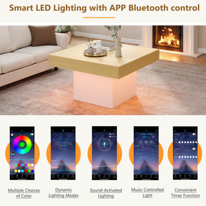Kreativer LED-Couchtisch in Pilzform, 70x70x40 cm – Stilvoller, quadratischer Beistelltisch, 30 kg Tragkraft, modernes Design für Wohnzimmer