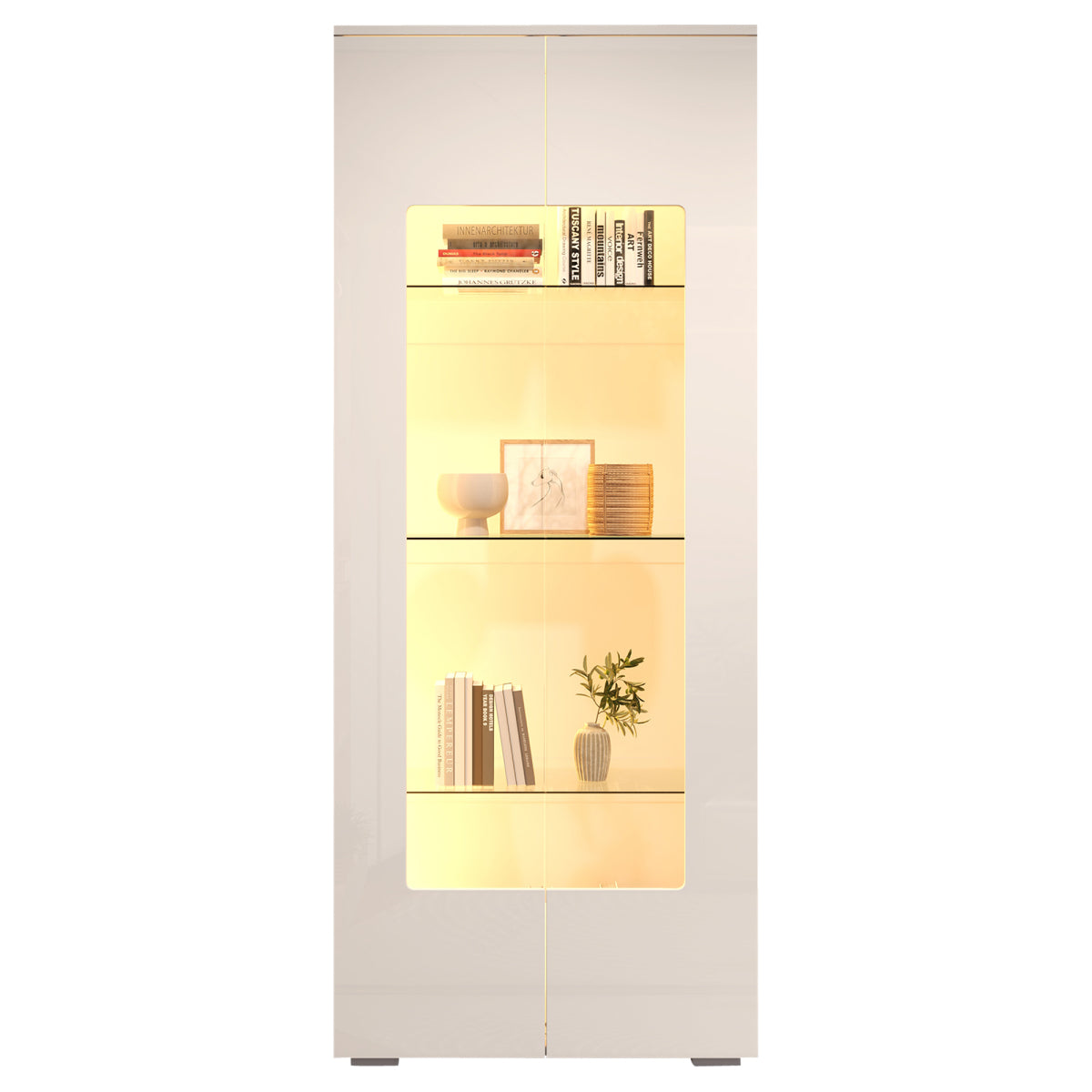 Vitrine LED App-Steuerung, 173 cm, Hochglanz Weiß, Acryl/Glas, Kippschutz