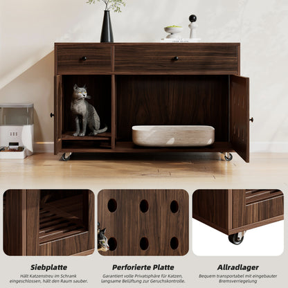 Katzenschrank/Katzenhaus mit abnehmbare Sandablassplatte, geruchsisoliert, ohne Katzenklo, 100×45×66 cm, Nussbaumfarbe