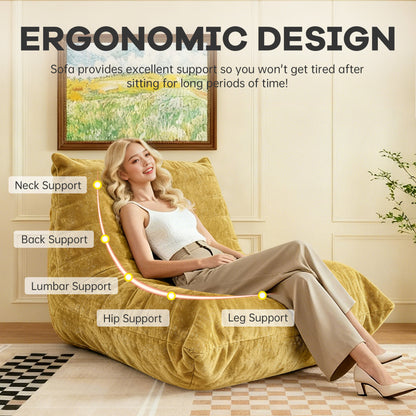Ergonomischer Sitzsack Sessel mit 5-Zonen-Körperunterstützung, Bean Bag Chair aus Chenille-Stoff, Gelb