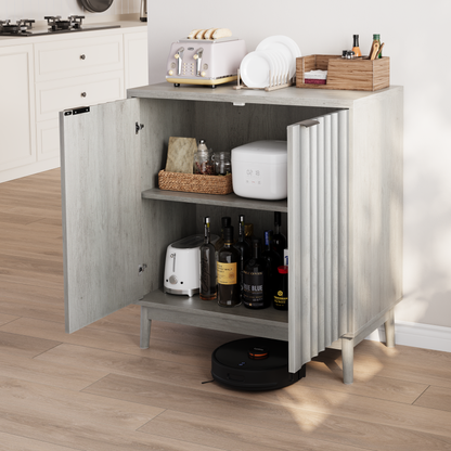 Rillenkantenschrank, unabhängiges Buffet mit verstellbaren Regalen, Holzschrank, passend für Wohnzimmer, Flur, Eingang, Grau