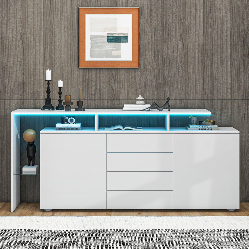 Kommode, Sideboard mit LED, Wohnzimmermöbel in Weiß Hochglanz, Wohnzimmerschrank, Standschrank, TV-Schrank, Wohnzimmerwand, Highboard, Mehrzweckschrank, LED-Vitrine, Buffetschrank Esszimmer