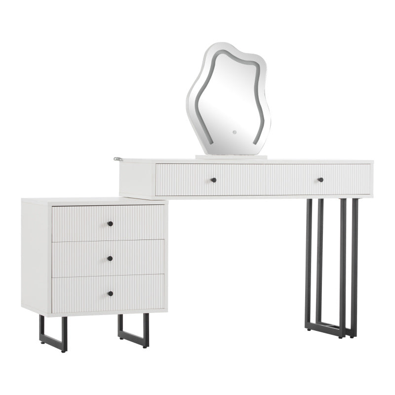 Schminktisch, Kosmetiktisch-Set mit Spiegel und Beleuchtung, ausziehbare Tischplatte, 3-farbige LED-Beleuchtung, Maße: B100/H76/T40 cm (ohne Hocker)