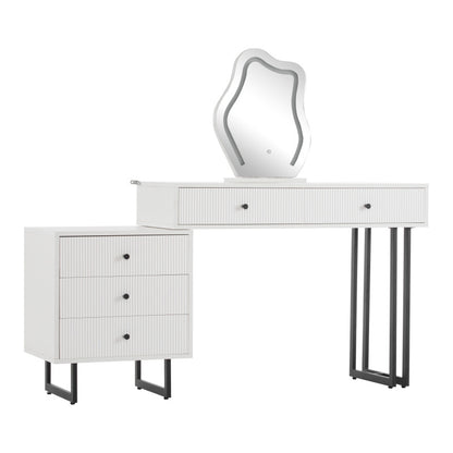 Schminktisch, Kosmetiktisch-Set mit Spiegel und Beleuchtung, ausziehbare Tischplatte, 3-farbige LED-Beleuchtung, Maße: B100/H76/T40 cm (ohne Hocker)