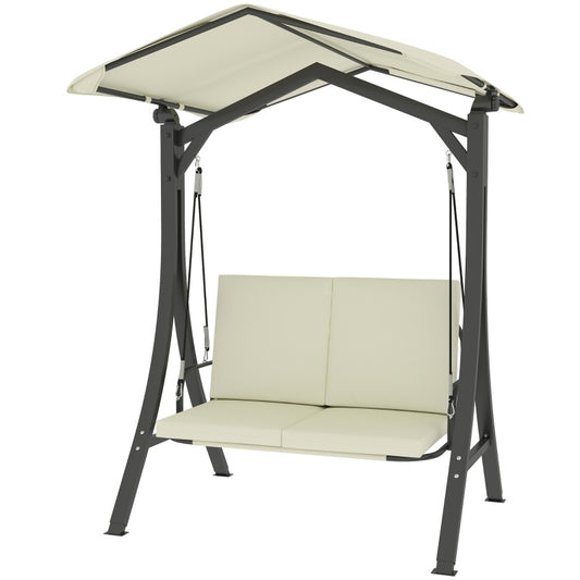 Hollywoodschaukel mit verstellbarem Sonnendach Sitzauflage, Schutzhülle 2-Sitzer Gartenschaukel, für Garten, Terrasse, Cremeweiß