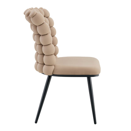 Esszimmerstuhl 2er Set Samt, Schwarz-Metallbeine, Modern Luxus, Camel