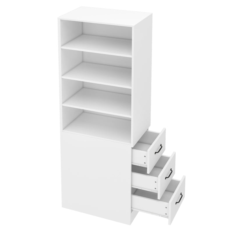 Extra schmales Bücherregal mit seitlichen Schubladen - Verstellbare Böden, links und rechts austauschbar, geeignet für kleine Räume