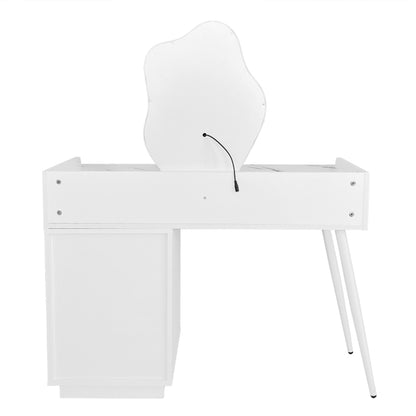 Schminktisch mit LED-Spiegel und Beleuchtung - Weißes Schminktisch-Set für Schlafzimmer mit drei geräumigen Schubladen und einer Tür (ohne Hocker)