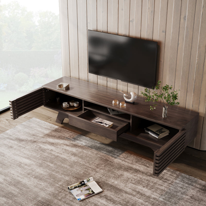 TV-Schrank mit einer Schublade und zwei Türen, TV-Möbel, TV-Panel, TV-Lowboard, TV-Schrank. Einzigartiges Design, Vintage-Holzfarbe.