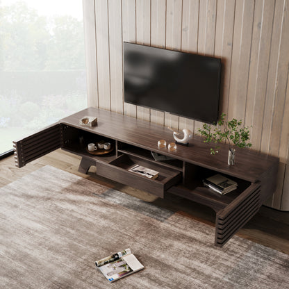 TV-Schrank mit einer Schublade und zwei Türen, TV-Möbel, TV-Panel, TV-Lowboard, TV-Schrank. Einzigartiges Design, Vintage-Holzfarbe.