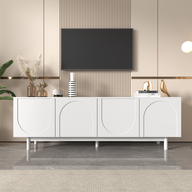 TV-Schrank, lowboard mit strukturierten Türen, goldenen Verzierungen, goldenen runden Beinen, inklusive Einlegeböden, push-to-open