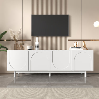 TV-Schrank, lowboard mit strukturierten Türen, goldenen Verzierungen, goldenen runden Beinen, inklusive Einlegeböden, push-to-open
