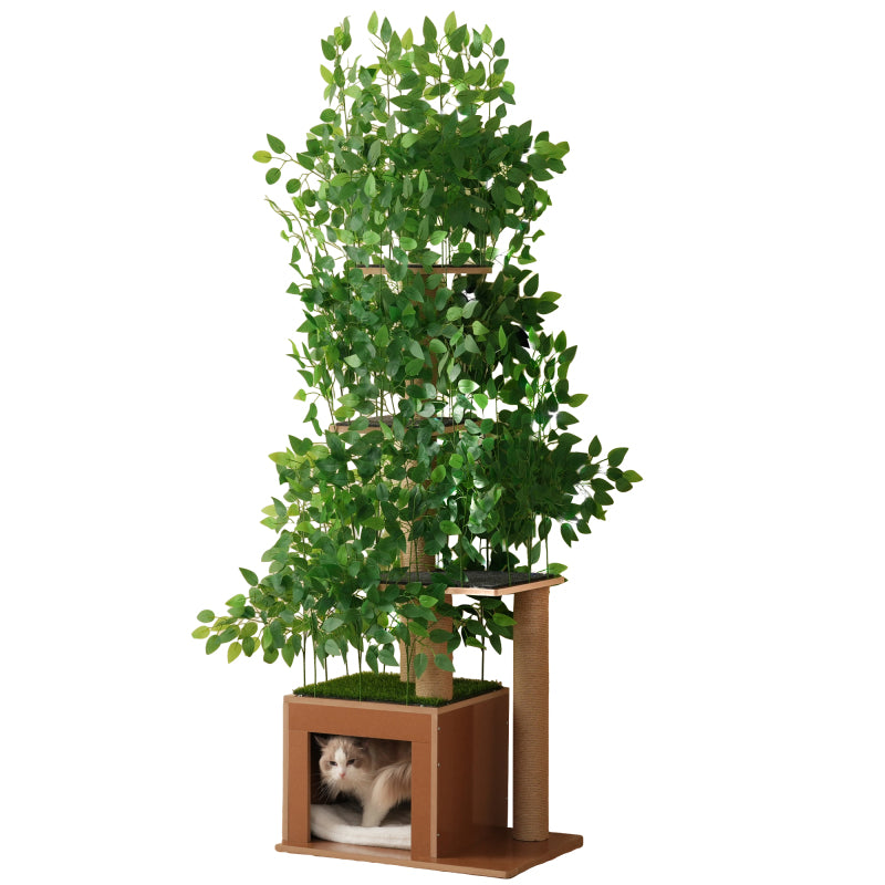 Kratzbaum in Baumform mit 4 Plattformen und Katzenlöchern – haustiersicheres Material, abnehmbare Blätter, geeignet für Katzen zum Verstecken, Klettern 190 cm