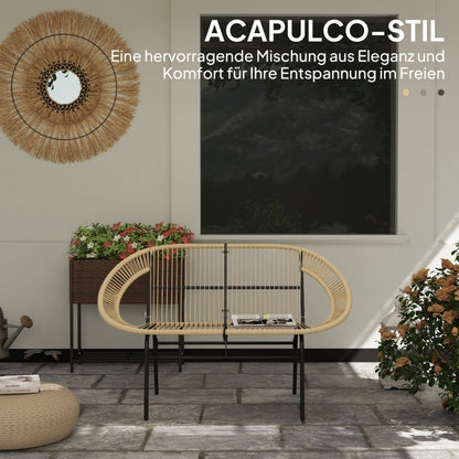 2-Sitzer Gartenbank Polyrattan, wetterfest Sitzbank im Rattangeflecht-Design, für Balkon, Terrasse, Garten, Khaki
