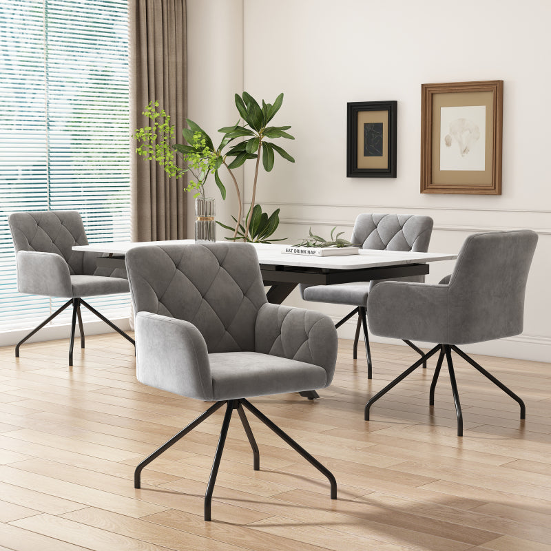 2er Set Esszimmerstühle mit Rautenmuster,Gepolsterter Sessel mit 4 Metallbeinen, Lendenwirbelstütze, Samt,hellgrau