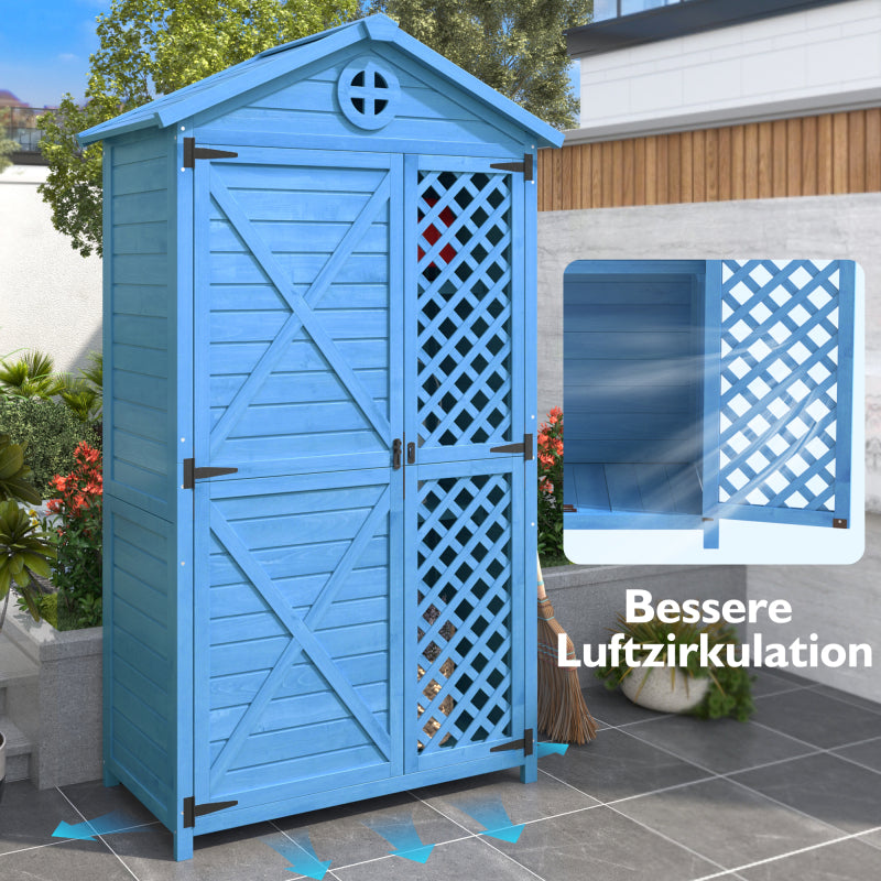 Outdoor Holz Gartenmöbel Aufbewahrungsschuppen, Werkzeughaus für Garten, Terrasse, verblassungsfrei, wetterfest, wartungsfrei, umweltfreundlich, sicher und geschützt, blau