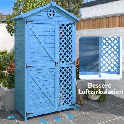 Outdoor Holz Gartenmöbel Aufbewahrungsschuppen, Werkzeughaus für Garten, Terrasse, verblassungsfrei, wetterfest, wartungsfrei, umweltfreundlich, sicher und geschützt, blau