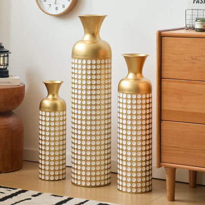 Bodenvase 3er Set Gold, Metallvase Punkte, Vintage Dekovase 83 cm, Übertöpfe groß, Standvase Gold