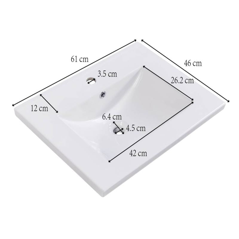Badmöbel Einzelwaschtisch,Waschtischunterschrank 60 cm mit Keramikwaschbecken,mit Ablage,weiß